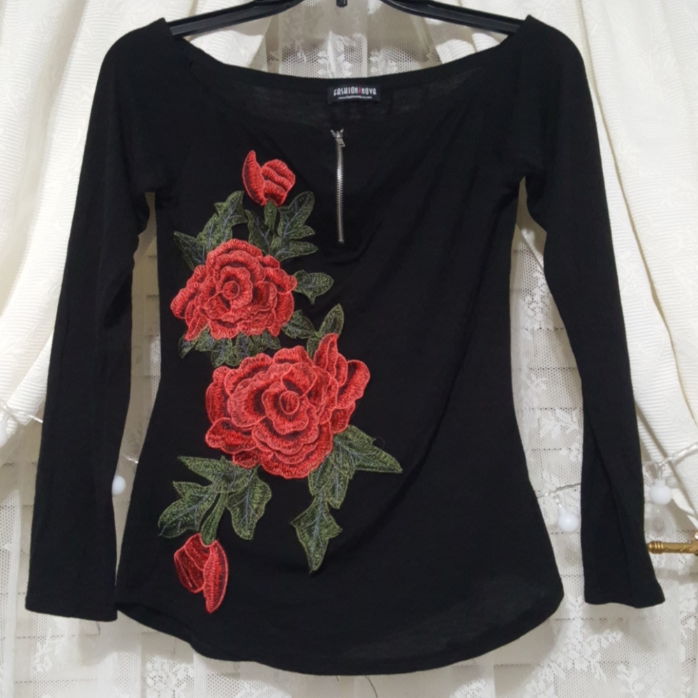 Embroidered Roses top